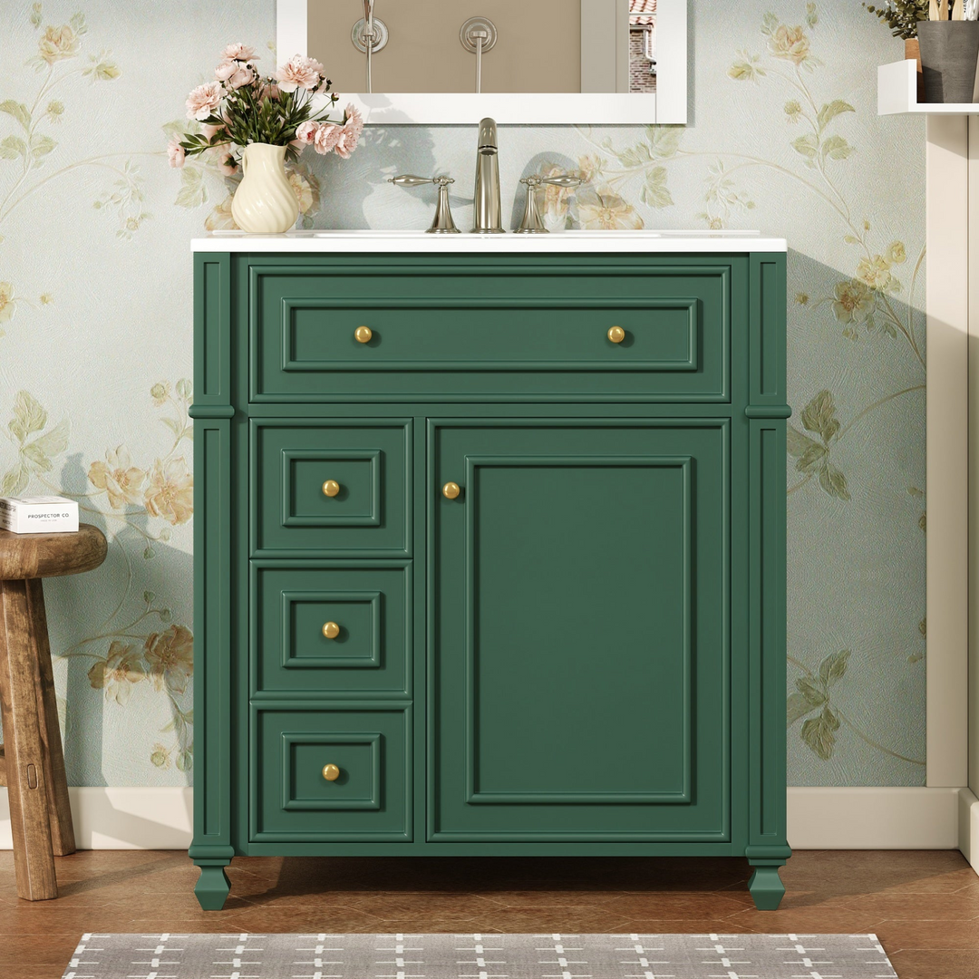 Buy farmhouse furniture Farmhouse Bathroom Vanity | Ceramic Sink Basin, Soft-Close Doors & Storage Cabinet - Modern Cottage Farmhouse Furniture