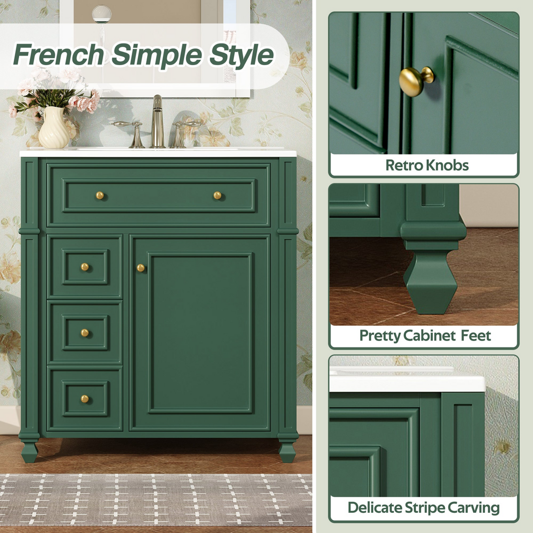 Buy farmhouse furniture Farmhouse Bathroom Vanity | Ceramic Sink Basin, Soft-Close Doors &amp; Storage Cabinet - Modern Cottage Farmhouse Furniture