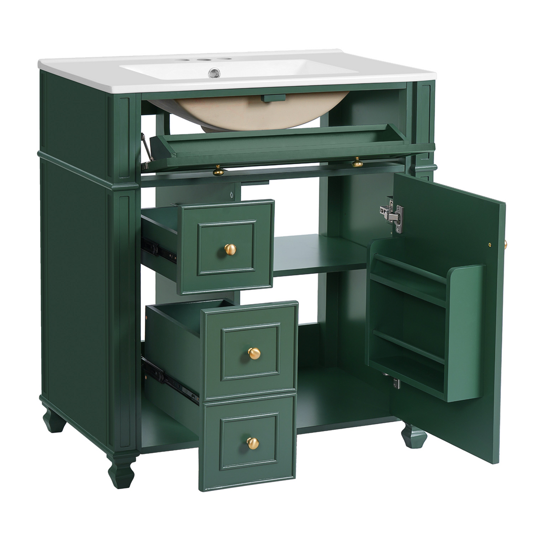 Buy farmhouse furniture Farmhouse Bathroom Vanity | Ceramic Sink Basin, Soft-Close Doors &amp; Storage Cabinet - Modern Cottage Farmhouse Furniture