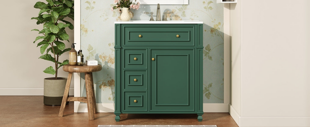 Buy farmhouse furniture Farmhouse Bathroom Vanity | Ceramic Sink Basin, Soft-Close Doors &amp; Storage Cabinet - Modern Cottage Farmhouse Furniture