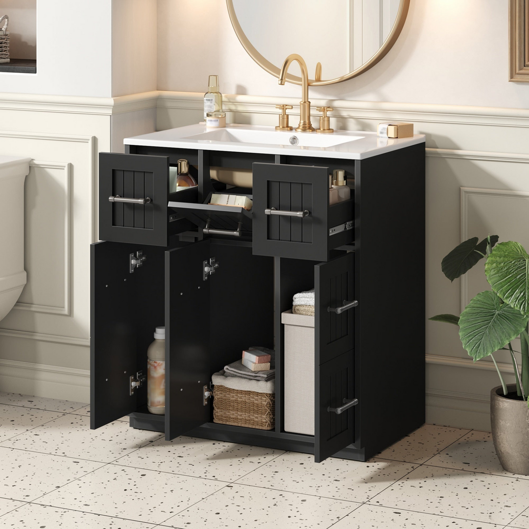 Buy farmhouse furniture Modern Bathroom Vanity Cabinet with Ceramic Sink, Drawers &amp; Storage for Bathroom Organization - Modern Cottage Farmhouse Furniture