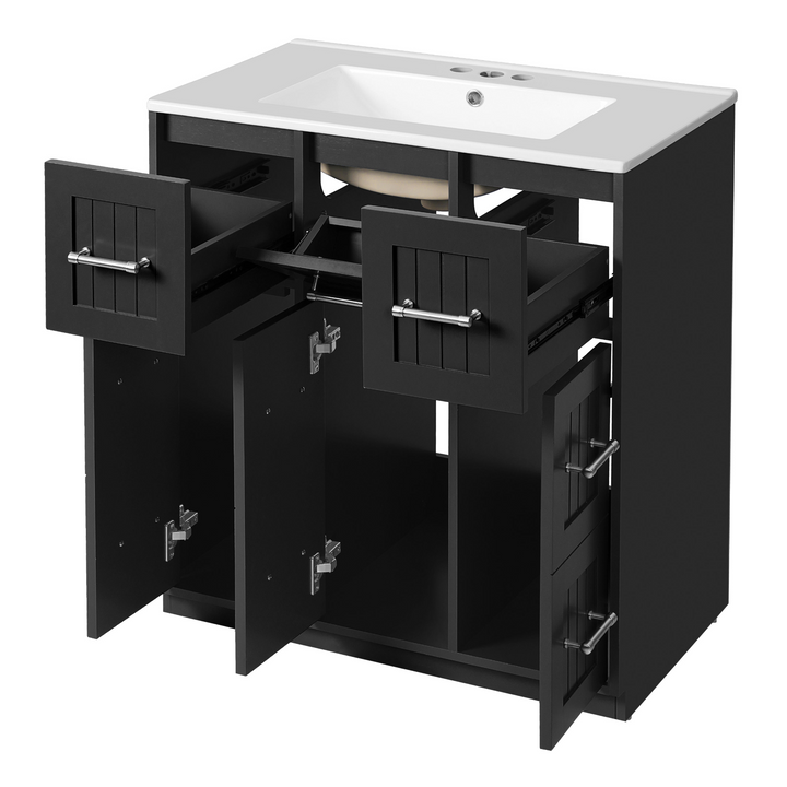 Buy farmhouse furniture Modern Bathroom Vanity Cabinet with Ceramic Sink, Drawers &amp; Storage for Bathroom Organization - Modern Cottage Farmhouse Furniture