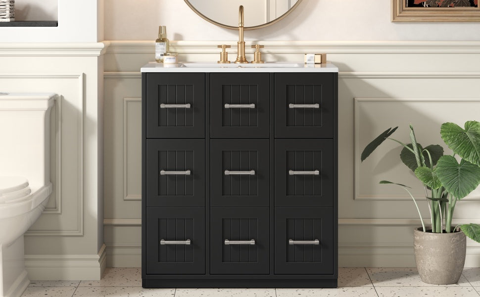 Buy farmhouse furniture Modern Bathroom Vanity Cabinet with Ceramic Sink, Drawers &amp; Storage for Bathroom Organization - Modern Cottage Farmhouse Furniture