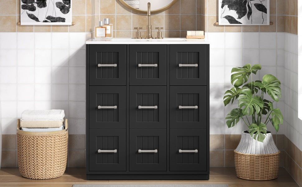 Buy farmhouse furniture Modern Bathroom Vanity Cabinet with Ceramic Sink, Drawers &amp; Storage for Bathroom Organization - Modern Cottage Farmhouse Furniture