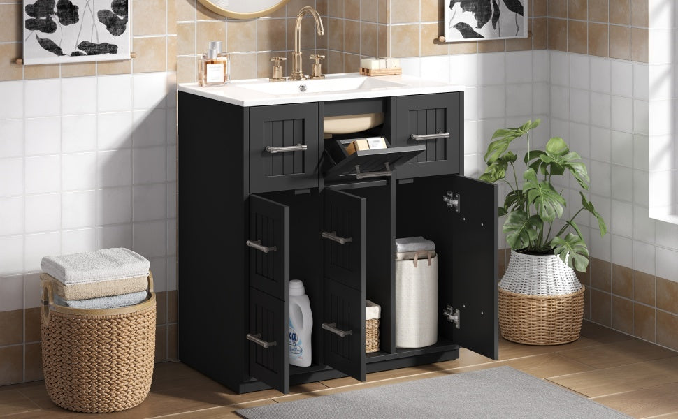 Buy farmhouse furniture Modern Bathroom Vanity Cabinet with Ceramic Sink, Drawers &amp; Storage for Bathroom Organization - Modern Cottage Farmhouse Furniture