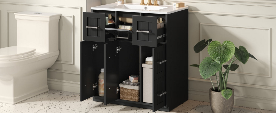 Buy farmhouse furniture Modern Bathroom Vanity Cabinet with Ceramic Sink, Drawers &amp; Storage for Bathroom Organization - Modern Cottage Farmhouse Furniture