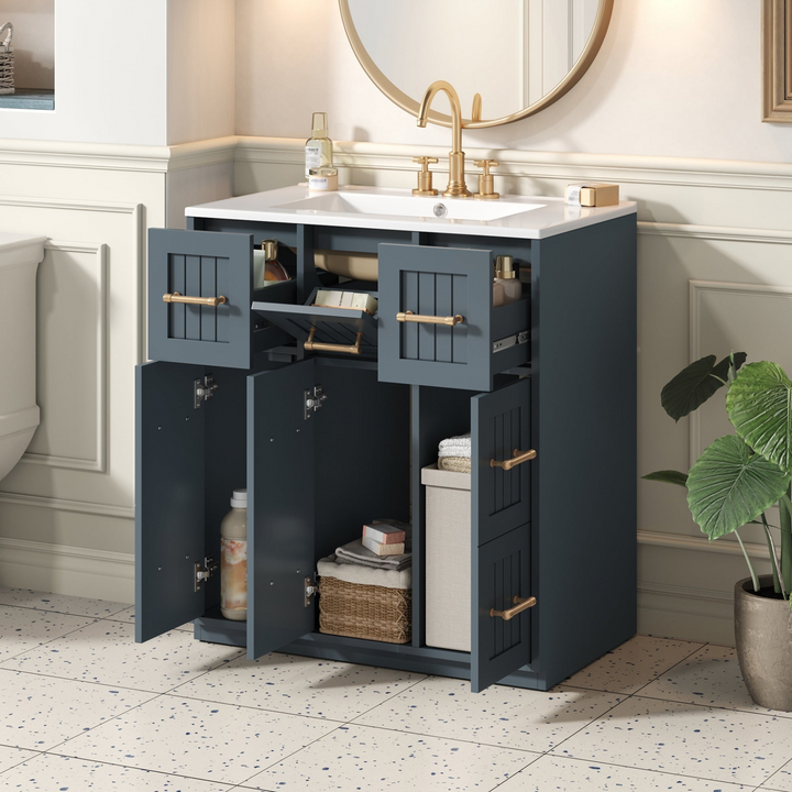 Buy farmhouse furniture Modern Bathroom Vanity Cabinet with Ceramic Sink, Drawers &amp; Storage for Bathroom Organization - Modern Cottage Farmhouse Furniture