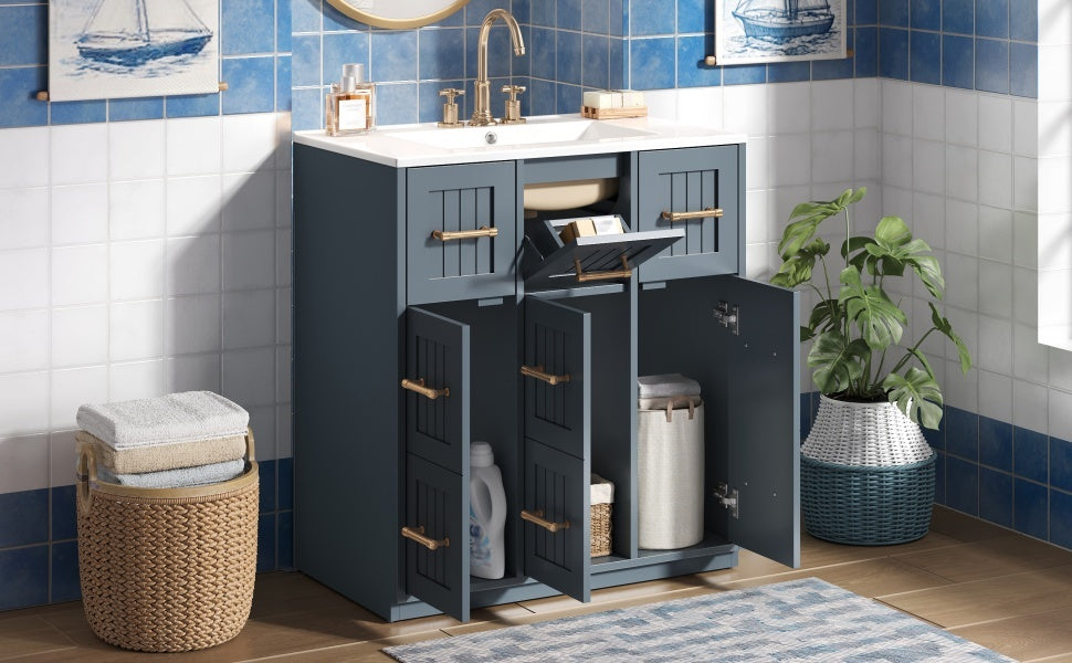 Buy farmhouse furniture Modern Bathroom Vanity Cabinet with Ceramic Sink, Drawers &amp; Storage for Bathroom Organization - Modern Cottage Farmhouse Furniture