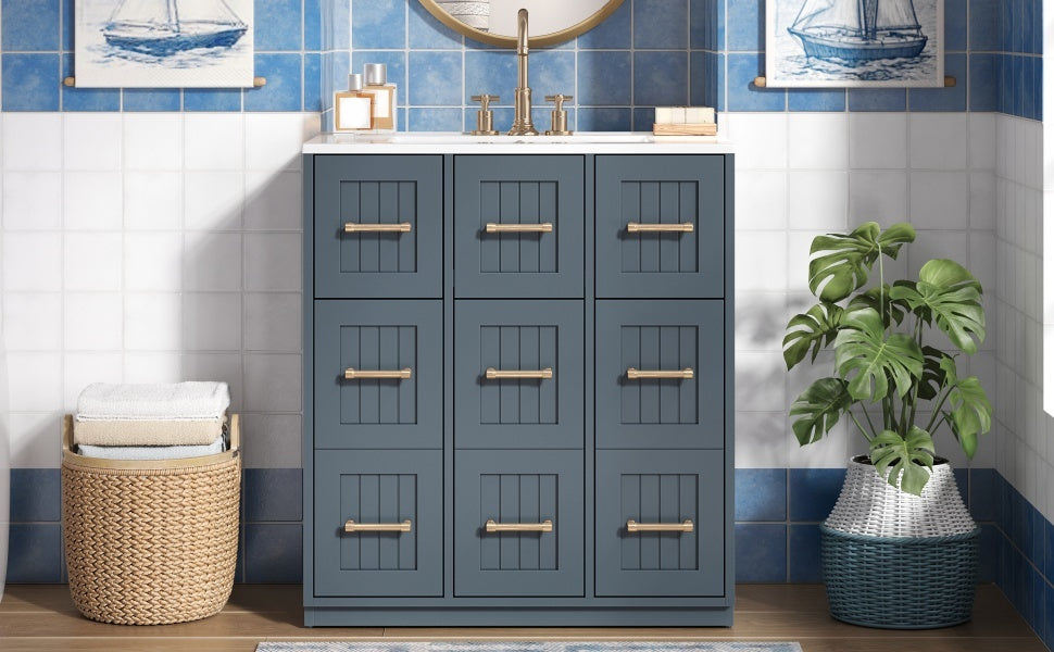 Buy farmhouse furniture Modern Bathroom Vanity Cabinet with Ceramic Sink, Drawers &amp; Storage for Bathroom Organization - Modern Cottage Farmhouse Furniture