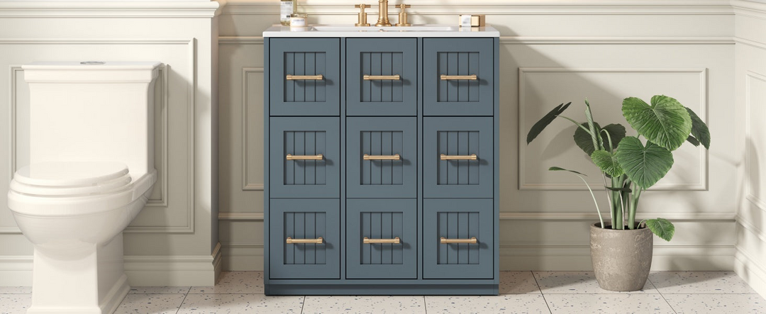 Buy farmhouse furniture Modern Bathroom Vanity Cabinet with Ceramic Sink, Drawers &amp; Storage for Bathroom Organization - Modern Cottage Farmhouse Furniture