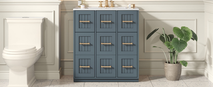 Buy farmhouse furniture Modern Bathroom Vanity Cabinet with Ceramic Sink, Drawers &amp; Storage for Bathroom Organization - Modern Cottage Farmhouse Furniture