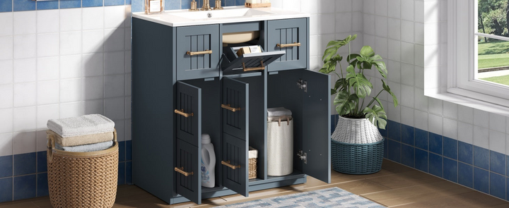 Buy farmhouse furniture Modern Bathroom Vanity Cabinet with Ceramic Sink, Drawers &amp; Storage for Bathroom Organization - Modern Cottage Farmhouse Furniture