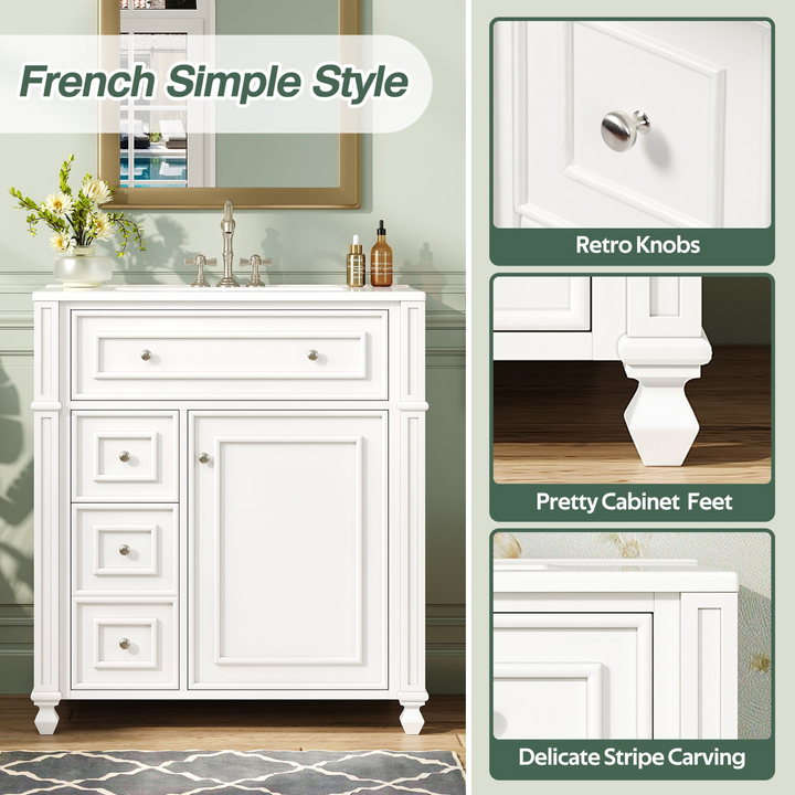 Buy farmhouse furniture Farmhouse Bathroom Vanity | Ceramic Sink Basin, Soft-Close Doors &amp; Storage Cabinet - Modern Cottage Farmhouse Furniture