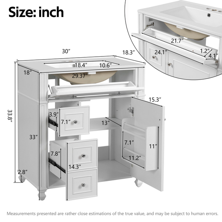 Buy farmhouse furniture Farmhouse Bathroom Vanity | Ceramic Sink Basin, Soft-Close Doors &amp; Storage Cabinet - Modern Cottage Farmhouse Furniture