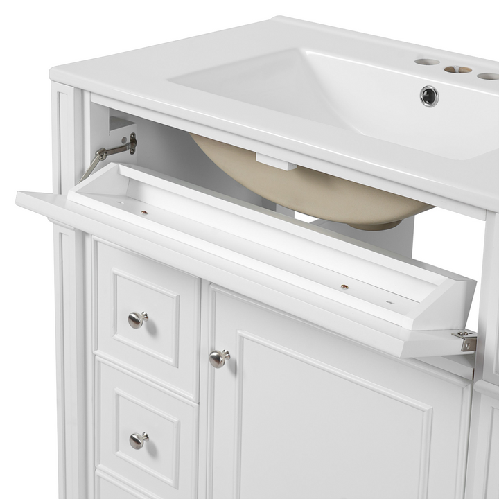 Buy farmhouse furniture Farmhouse Bathroom Vanity | Ceramic Sink Basin, Soft-Close Doors &amp; Storage Cabinet - Modern Cottage Farmhouse Furniture