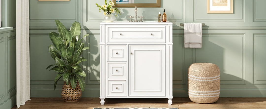 Buy farmhouse furniture Farmhouse Bathroom Vanity | Ceramic Sink Basin, Soft-Close Doors &amp; Storage Cabinet - Modern Cottage Farmhouse Furniture