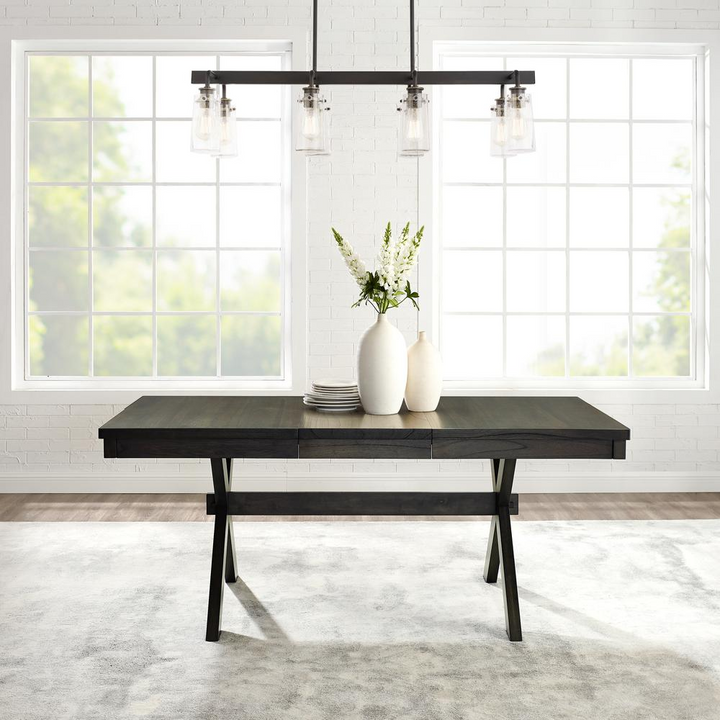 Buy farmhouse furniture Hayden Dining Table - Modern Farmhouse Design with 18" Extension Leaf, Seats Up to 8 People, Sturdy Trestle Base - Modern Cottage Farmhouse Furniture