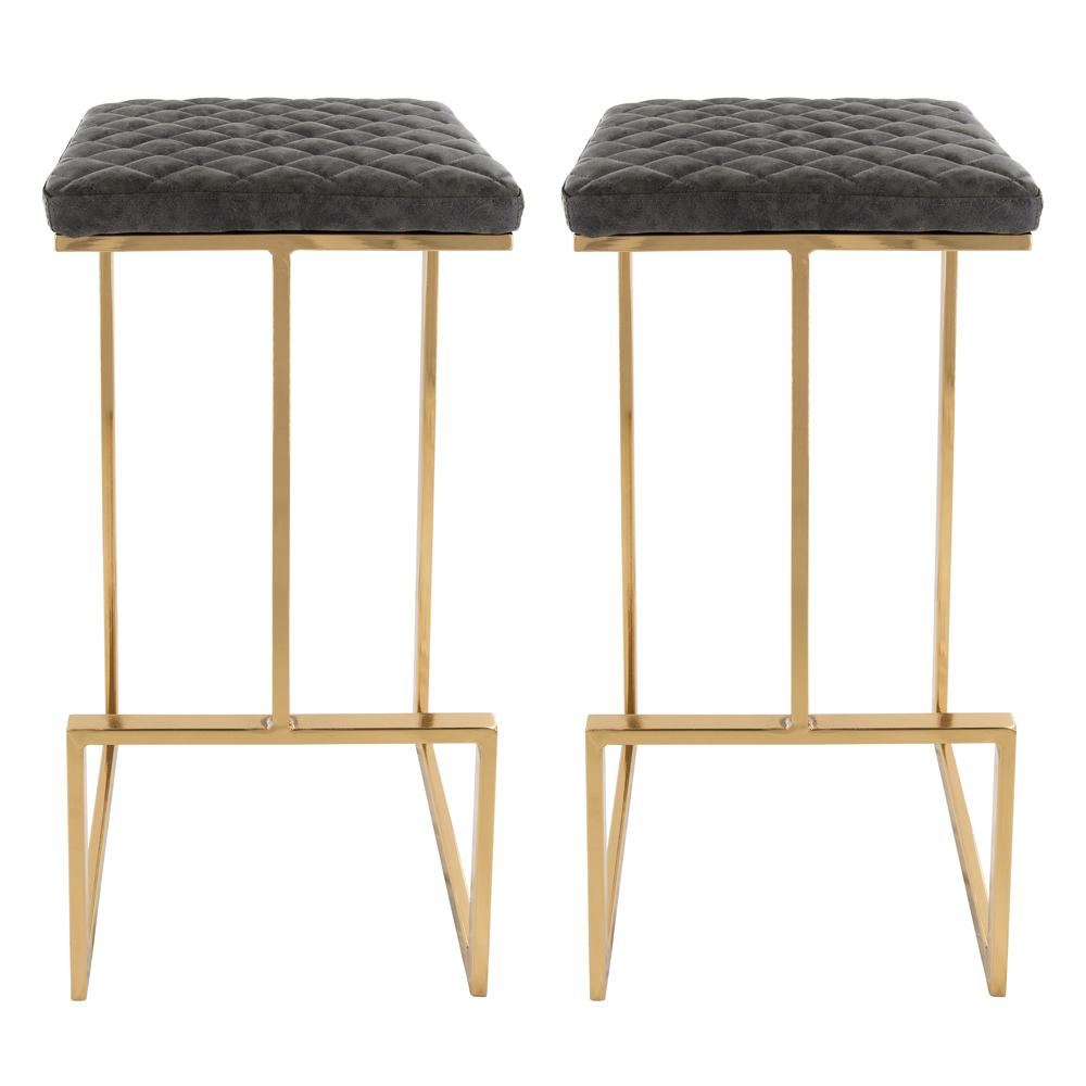 Buy farmhouse furniture The Portofino Black Tuscan Leather &amp; Gold Bar Stools – Set of 2 - Modern Cottage Farmhouse Furniture