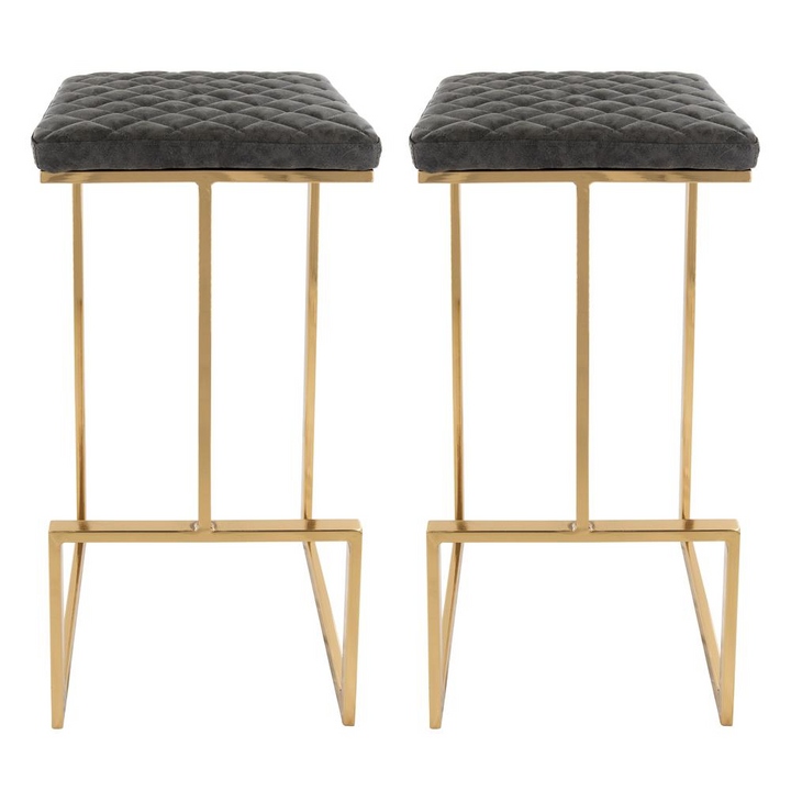 Buy farmhouse furniture The Portofino Black Tuscan Leather &amp; Gold Bar Stools – Set of 2 - Modern Cottage Farmhouse Furniture