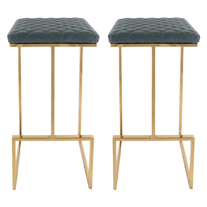 Buy farmhouse furniture The Portofino Gray Tuscan Leather &amp; Gold Bar Stools – Set of 2 - Modern Cottage Farmhouse Furniture