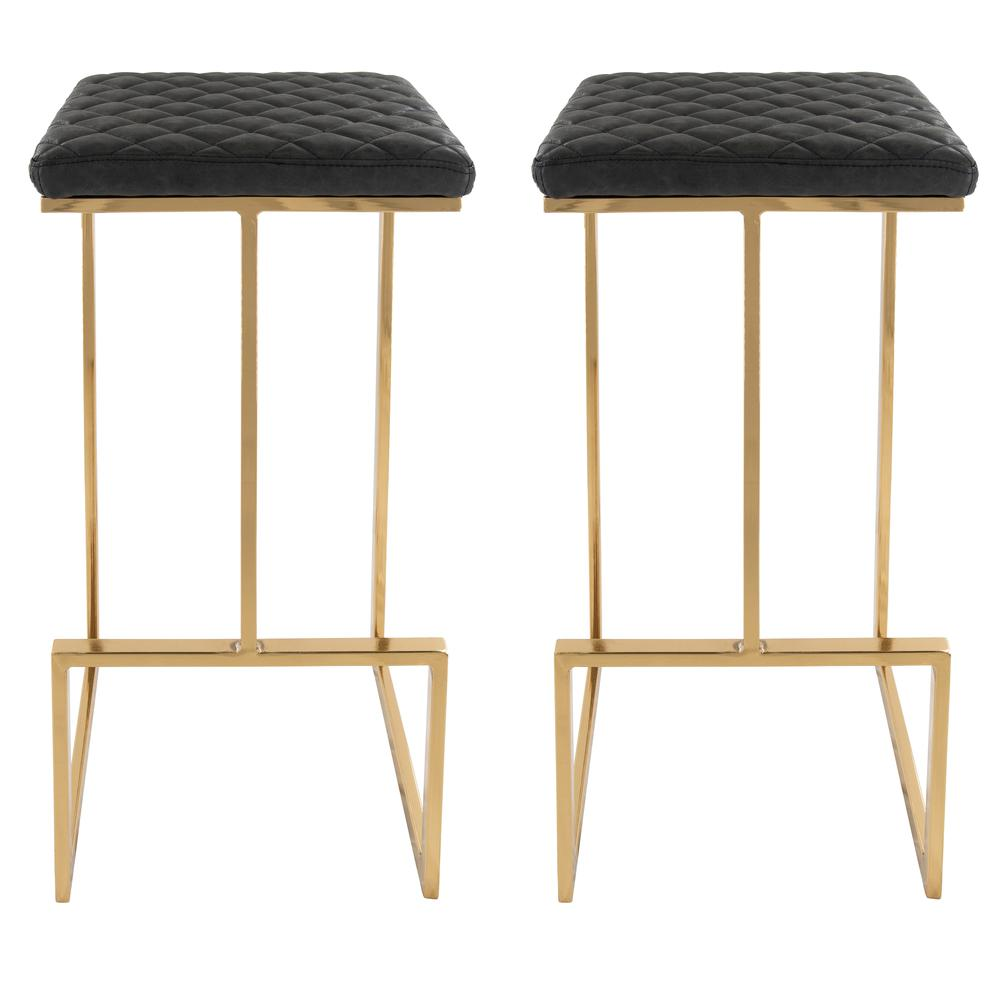 Buy farmhouse furniture The Portofino Black Tuscan Leather &amp; Gold Bar Stools – Set of 2 - Modern Cottage Farmhouse Furniture