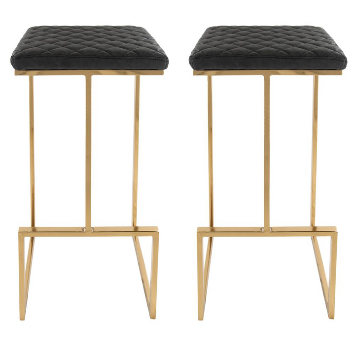 Buy farmhouse furniture The Portofino Black Tuscan Leather &amp; Gold Bar Stools – Set of 2 - Modern Cottage Farmhouse Furniture
