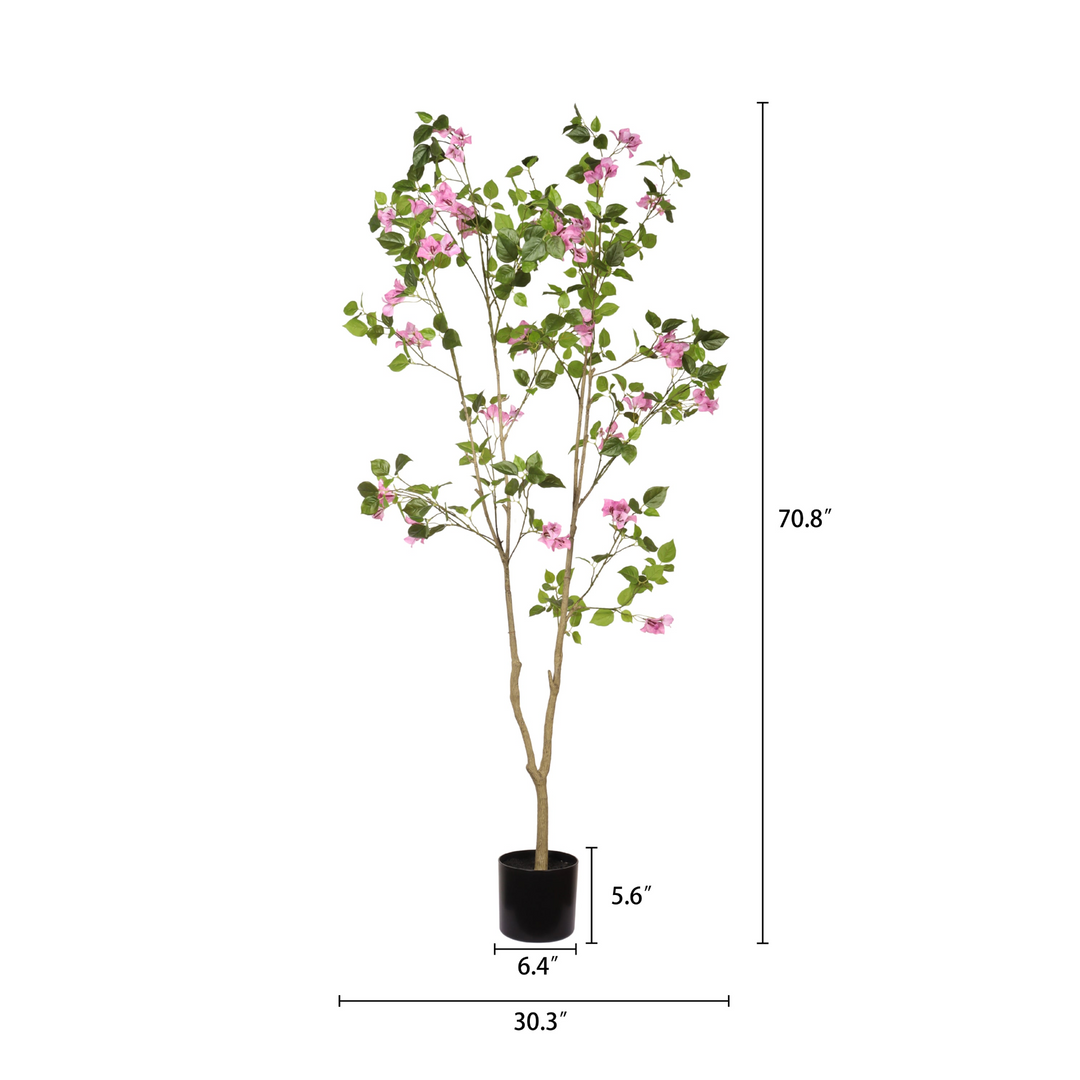 Buy farmhouse furniture Artificial Bougainvillea Tree with Black Pot | Faux Pink Flowering Indoor Plant | 72" Tall - Modern Cottage Farmhouse Furniture