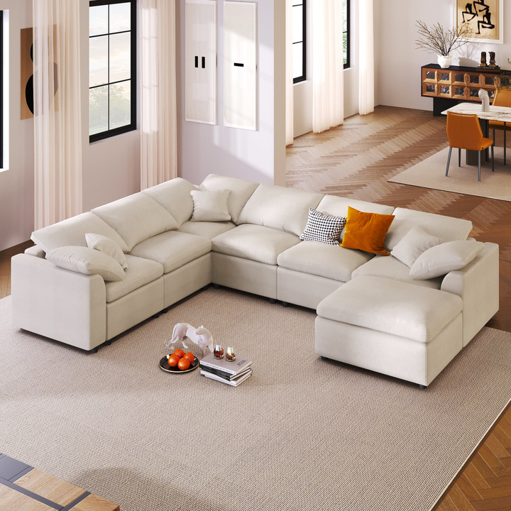Buy farmhouse furniture Extra Large 7-Seater Modular Sectional Sofa with L-Shape Design - Modern Cottage Farmhouse Furniture