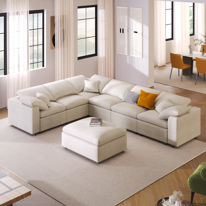 Buy farmhouse furniture Extra Large 7-Seater Modular Sectional Sofa with L-Shape Design - Modern Cottage Farmhouse Furniture