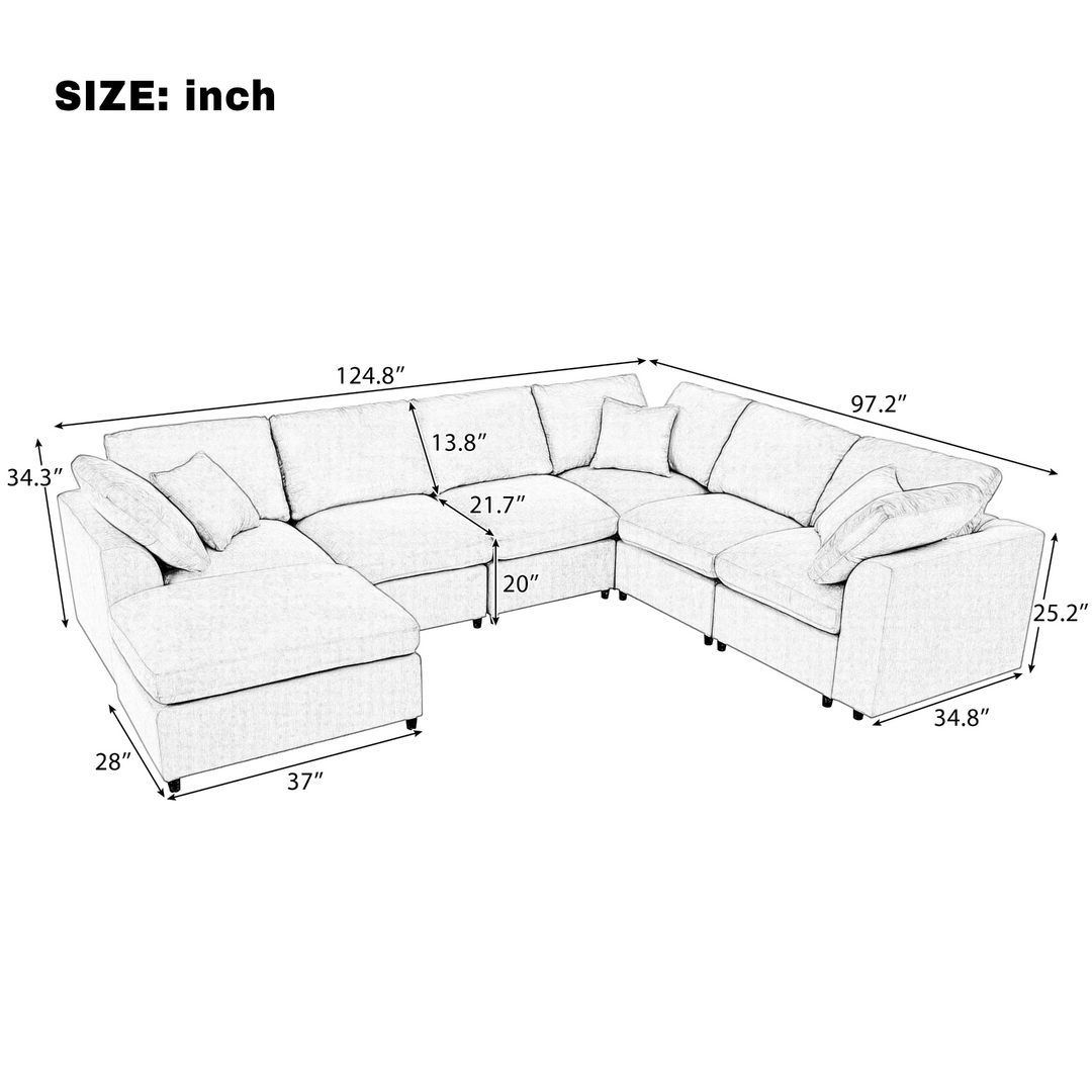 Buy farmhouse furniture Extra Large 7-Seater Modular Sectional Sofa with L-Shape Design - Modern Cottage Farmhouse Furniture