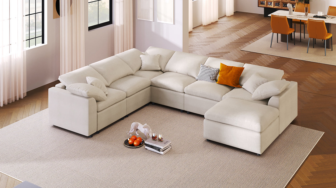 Buy farmhouse furniture Extra Large 7-Seater Modular Sectional Sofa with L-Shape Design - Modern Cottage Farmhouse Furniture