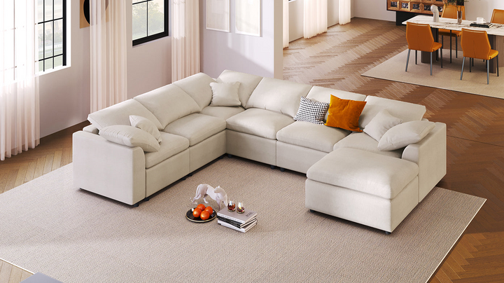 Buy farmhouse furniture Extra Large 7-Seater Modular Sectional Sofa with L-Shape Design - Modern Cottage Farmhouse Furniture