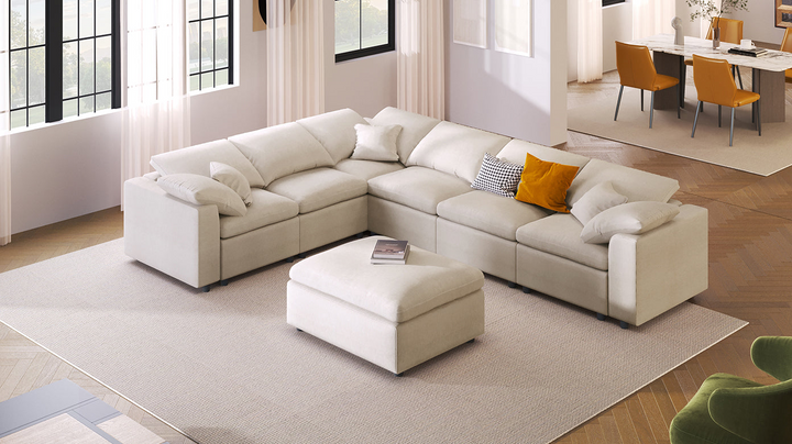Buy farmhouse furniture Extra Large 7-Seater Modular Sectional Sofa with L-Shape Design - Modern Cottage Farmhouse Furniture