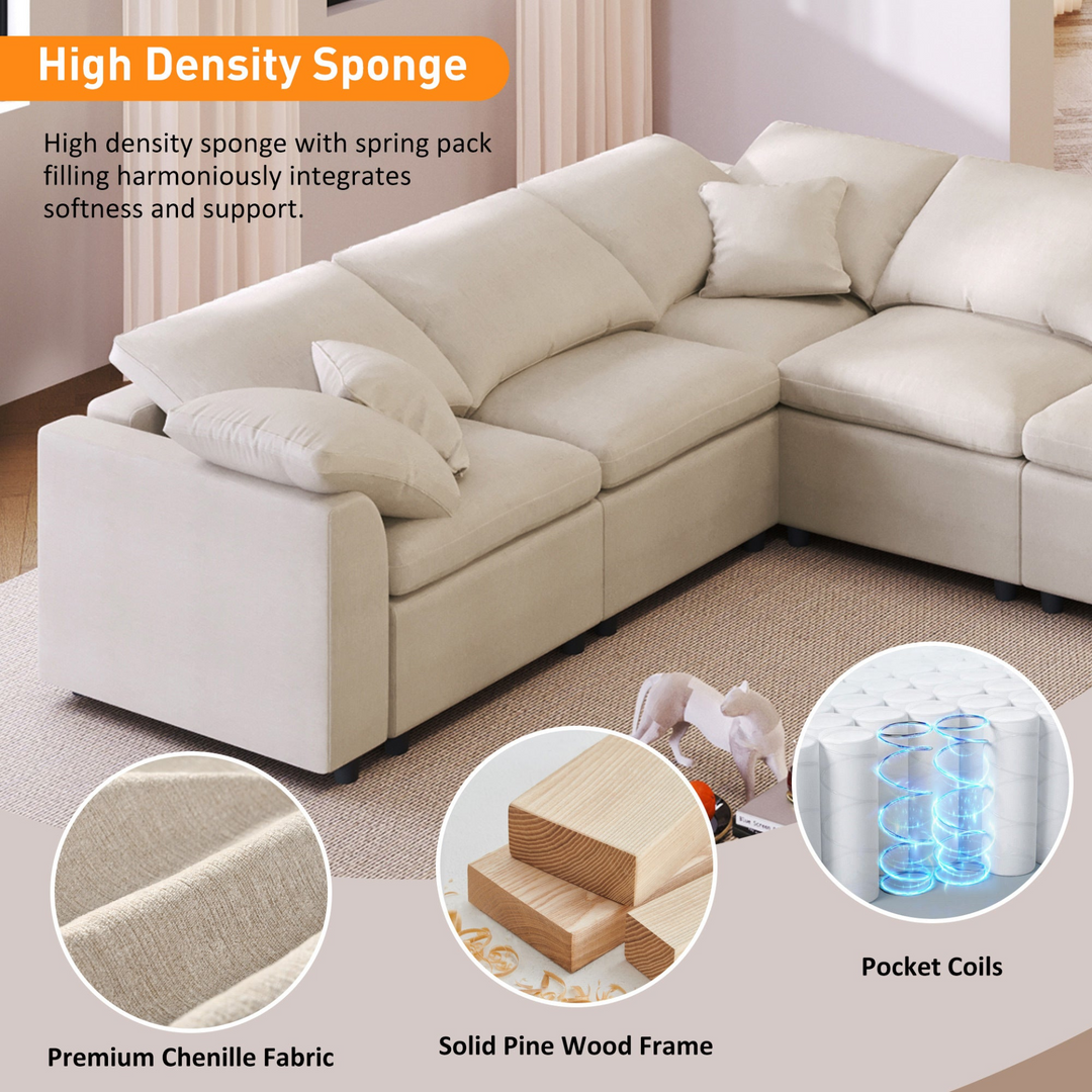Buy farmhouse furniture Extra Large 7-Seater Modular Sectional Sofa with L-Shape Design - Modern Cottage Farmhouse Furniture