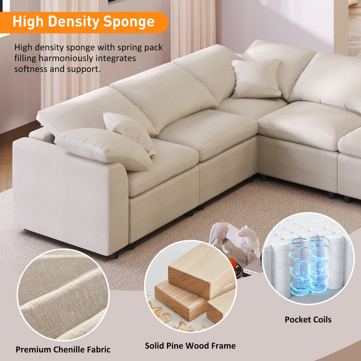 Buy farmhouse furniture Extra Large 7-Seater Modular Sectional Sofa with L-Shape Design - Modern Cottage Farmhouse Furniture
