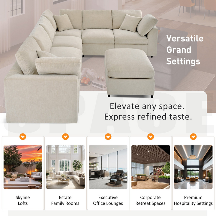 Buy farmhouse furniture Extra Large 7-Seater Modular Sectional Sofa with L-Shape Design - Modern Cottage Farmhouse Furniture