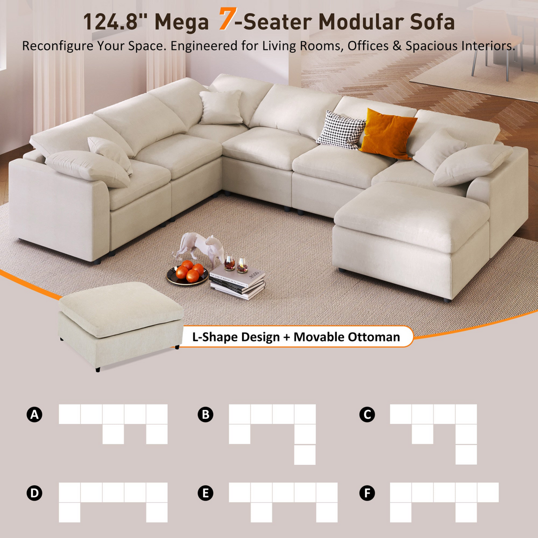 Buy farmhouse furniture Extra Large 7-Seater Modular Sectional Sofa with L-Shape Design - Modern Cottage Farmhouse Furniture