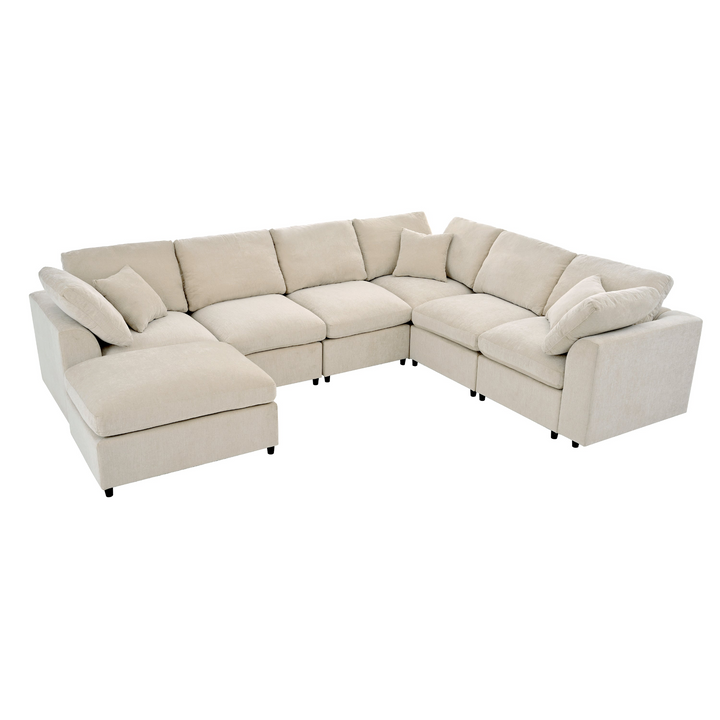 Buy farmhouse furniture Extra Large 7-Seater Modular Sectional Sofa with L-Shape Design - Modern Cottage Farmhouse Furniture