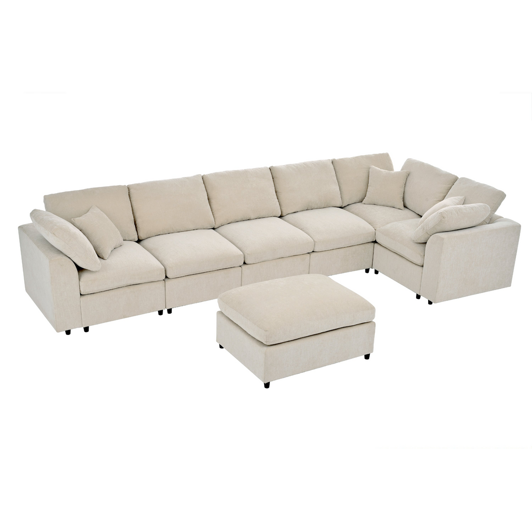 Buy farmhouse furniture Extra Large 7-Seater Modular Sectional Sofa with L-Shape Design - Modern Cottage Farmhouse Furniture