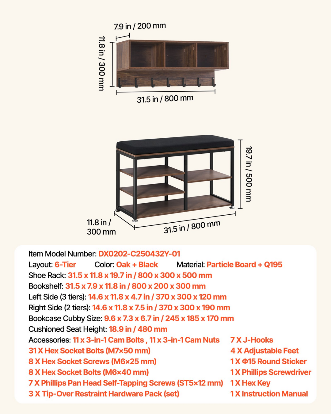 Buy farmhouse furniture Farmhouse 3-in-1 Shoe Coat Rack Combo Set with Hooks and Bookshelf - Modern Cottage Farmhouse Furniture