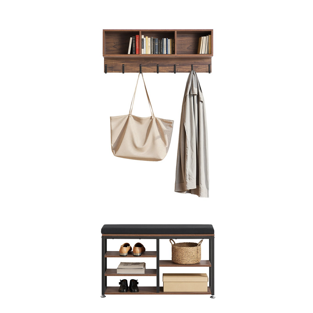 Buy farmhouse furniture Farmhouse 3-in-1 Shoe Coat Rack Combo Set with Hooks and Bookshelf - Modern Cottage Farmhouse Furniture