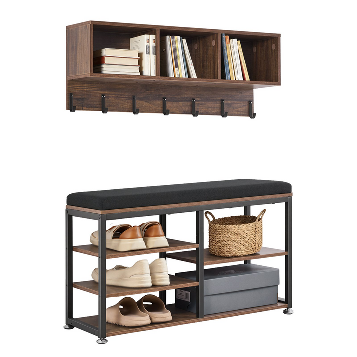 Buy farmhouse furniture Farmhouse 3-in-1 Shoe Coat Rack Combo Set with Hooks and Bookshelf - Modern Cottage Farmhouse Furniture