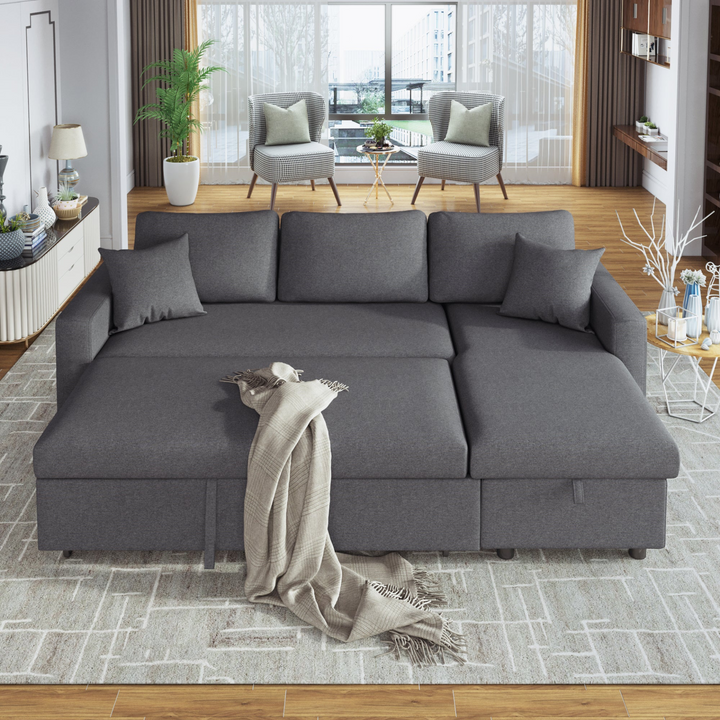 Buy farmhouse furniture Le Céleste | Upholstery Sleeper Sectional Sofa Grey with Storage Space, 2 Tossing Cushions - Modern Cottage Farmhouse Furniture
