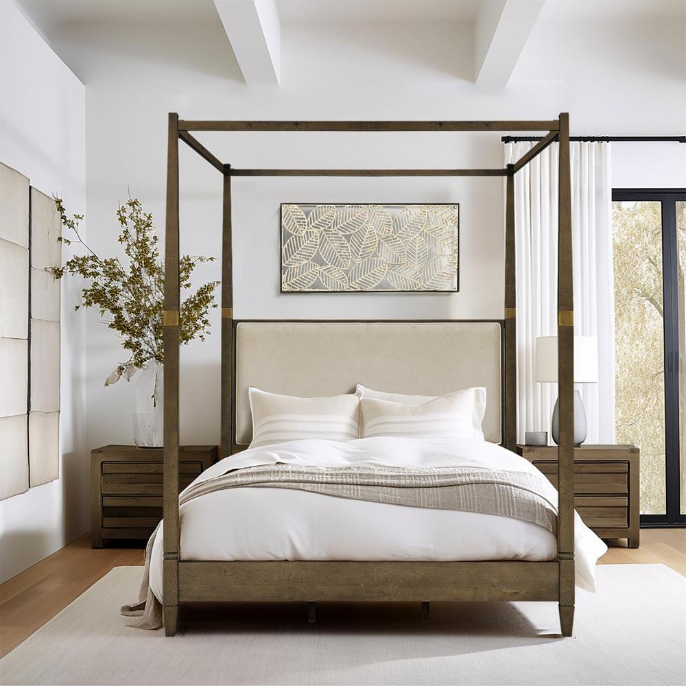 Buy farmhouse furniture Amber Farmhouse Queen Canopy Bed | Solid Wood with Upholstered Headboard & Gold Accents - Modern Cottage Farmhouse Furniture