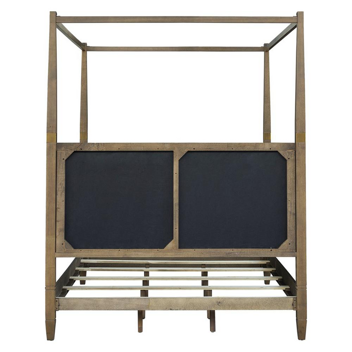 Buy farmhouse furniture Amber Farmhouse Queen Canopy Bed | Solid Wood with Upholstered Headboard &amp; Gold Accents - Modern Cottage Farmhouse Furniture