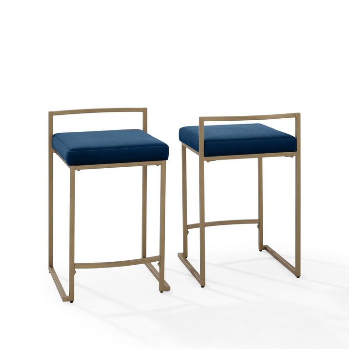 Buy farmhouse furniture The Portofino Ocean Blue Tuscan Leather &amp; Gold Bar Stools – Set of 2 - Modern Cottage Farmhouse Furniture