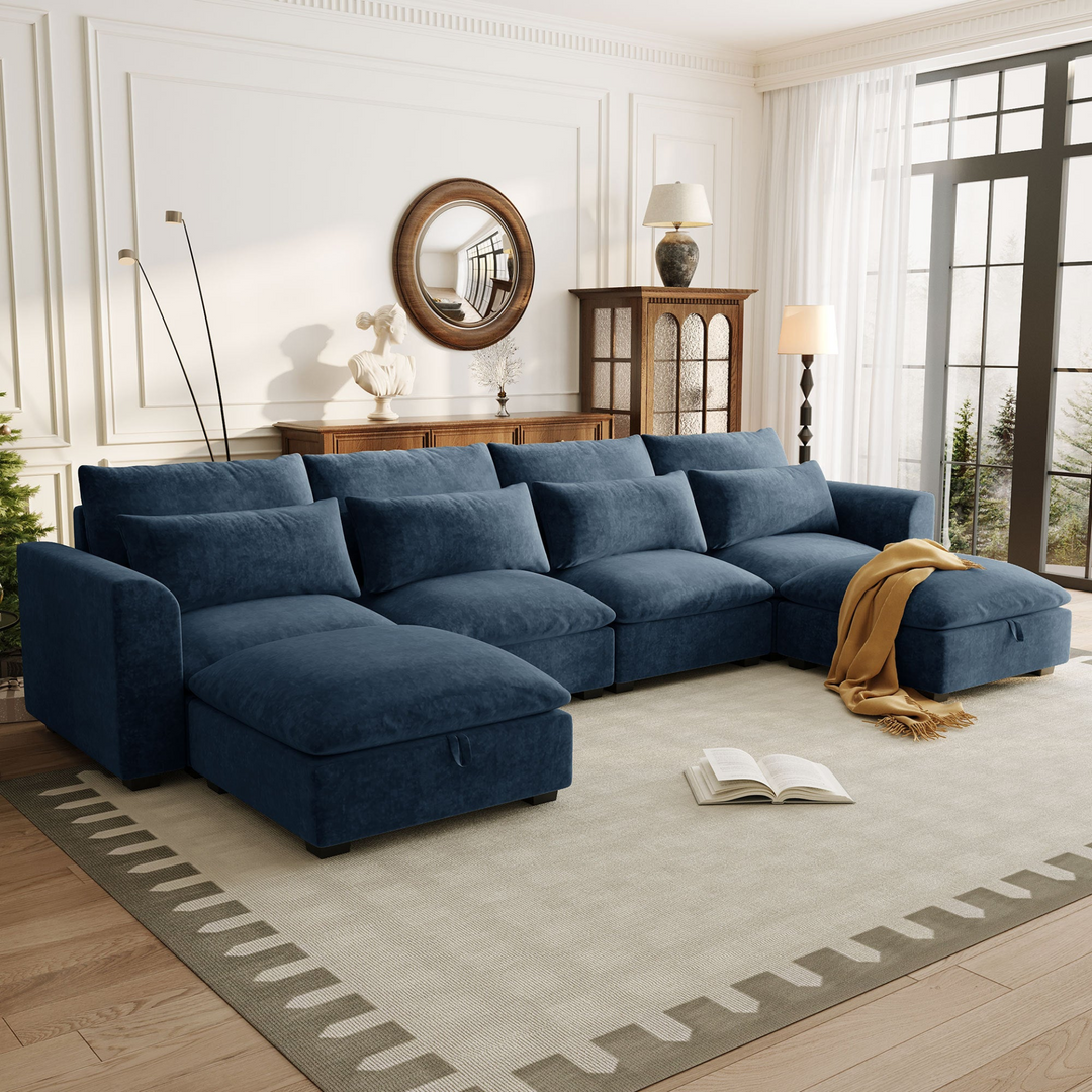 Buy farmhouse furniture Bluebell Cottage • Blue U-shaped American Farmhouse Style Sofa Couch Sectional Daybed - Modern Cottage Farmhouse Furniture