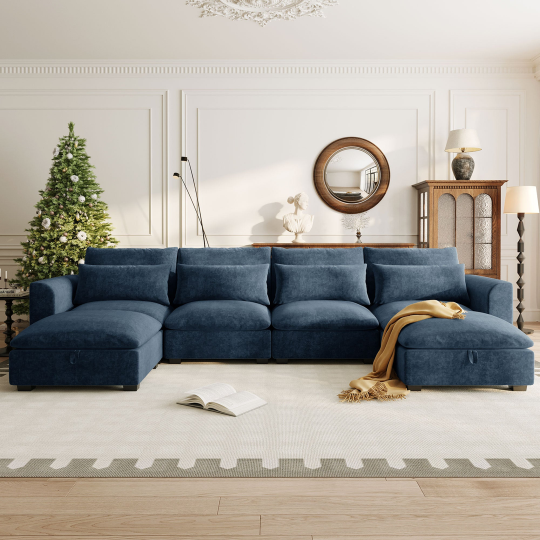 Buy farmhouse furniture Bluebell Cottage • Blue U-shaped American Farmhouse Style Sofa Couch Sectional Daybed - Modern Cottage Farmhouse Furniture