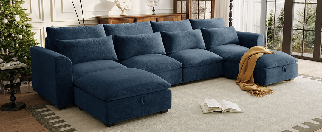 Buy farmhouse furniture Bluebell Cottage • Blue U-shaped American Farmhouse Style Sofa Couch Sectional Daybed - Modern Cottage Farmhouse Furniture