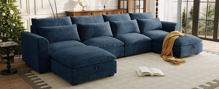 Buy farmhouse furniture Bluebell Cottage • Blue U-shaped American Farmhouse Style Sofa Couch Sectional Daybed - Modern Cottage Farmhouse Furniture